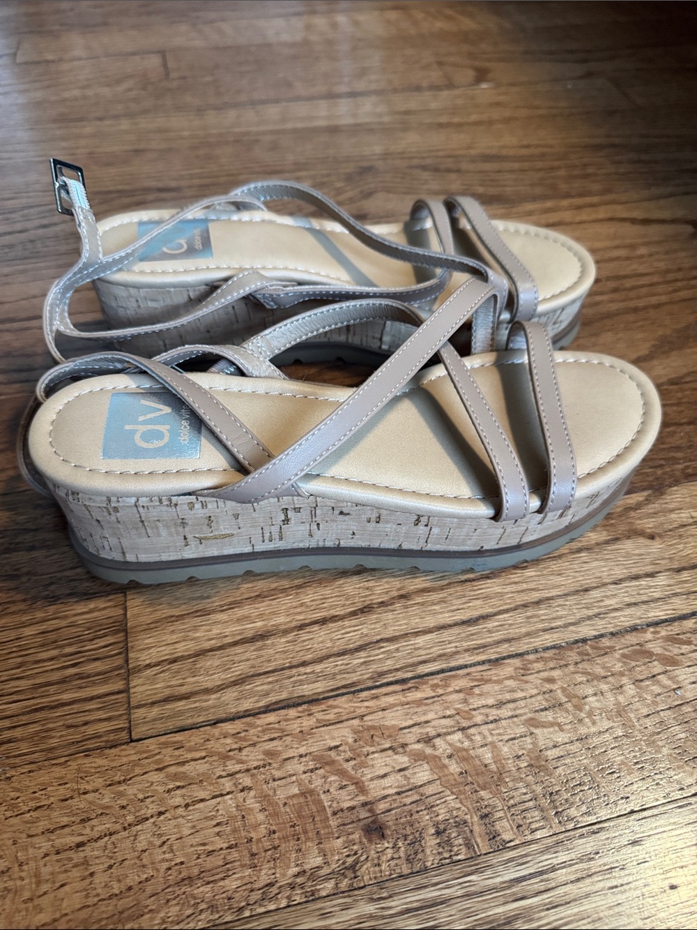 DV by Dolce Vita Neutral Taupe Cork Strap Wedge Sandals